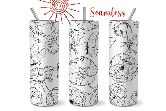 Floral Butterfly Tumbler Wrap PNGs for 20oz Skinny Tumblers