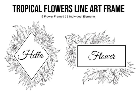 Tropical Floral Line Art Frame Decor Set: A Creative Asset for Modern Design Projects