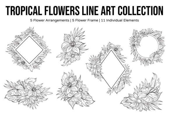 Tropical Flower Line Art Collection Set
